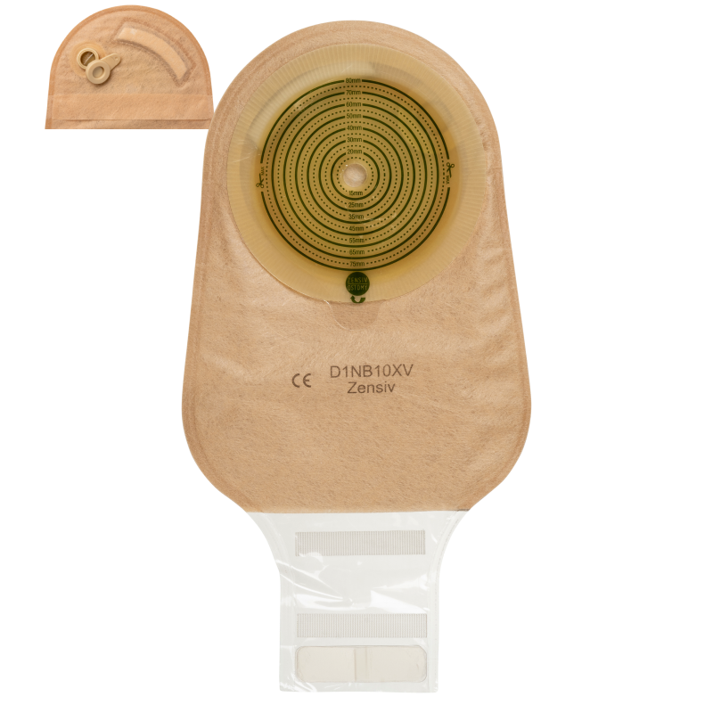 D1NB10XV Калоприймач Зенсів однокомпонентний, непрозорий, відкритий, з фільтром, з вент отвором, з оглядовим вікном, закривається на липучку, ОДВ 10-80 mm